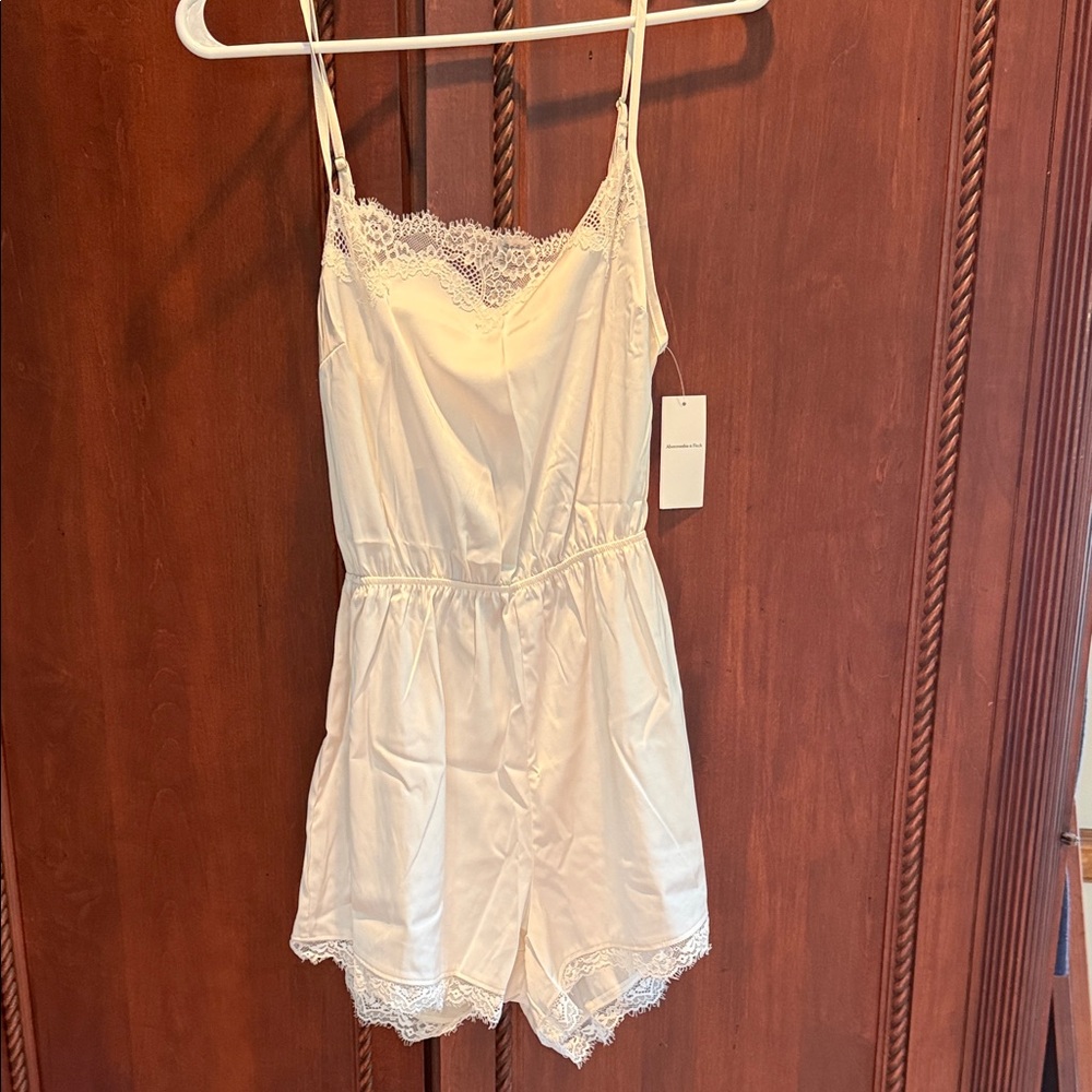 Abercrombie & Fitch Cream Lace-Trim Slip Romper
